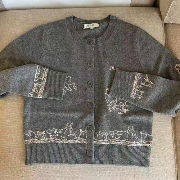 Classic Sea New York Edin Cardigan Small Gray Grey Knit Embroidered Wool - Picture 7 of 16